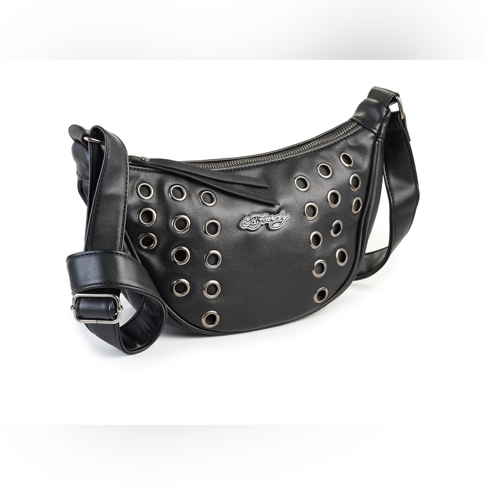 LOW START Ed Hardy Black Hobo Bag with Silver Accents, NWT